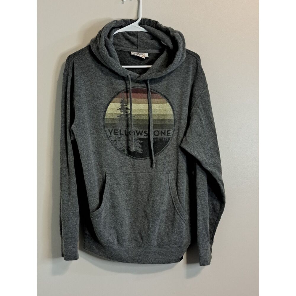 Techstyles Yellowstone National Park Hoodie Grey Graphic Sweatshirt Small